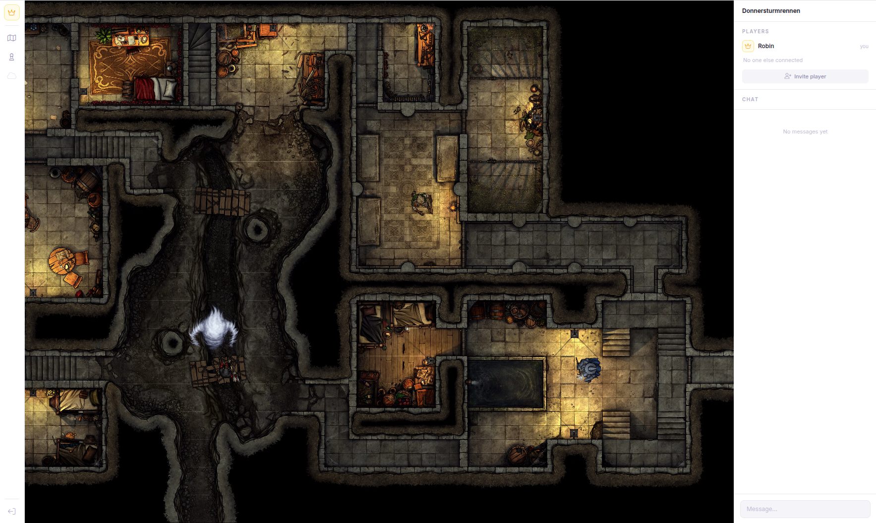 BlitzVTT — dungeon map with grid and player sidebar